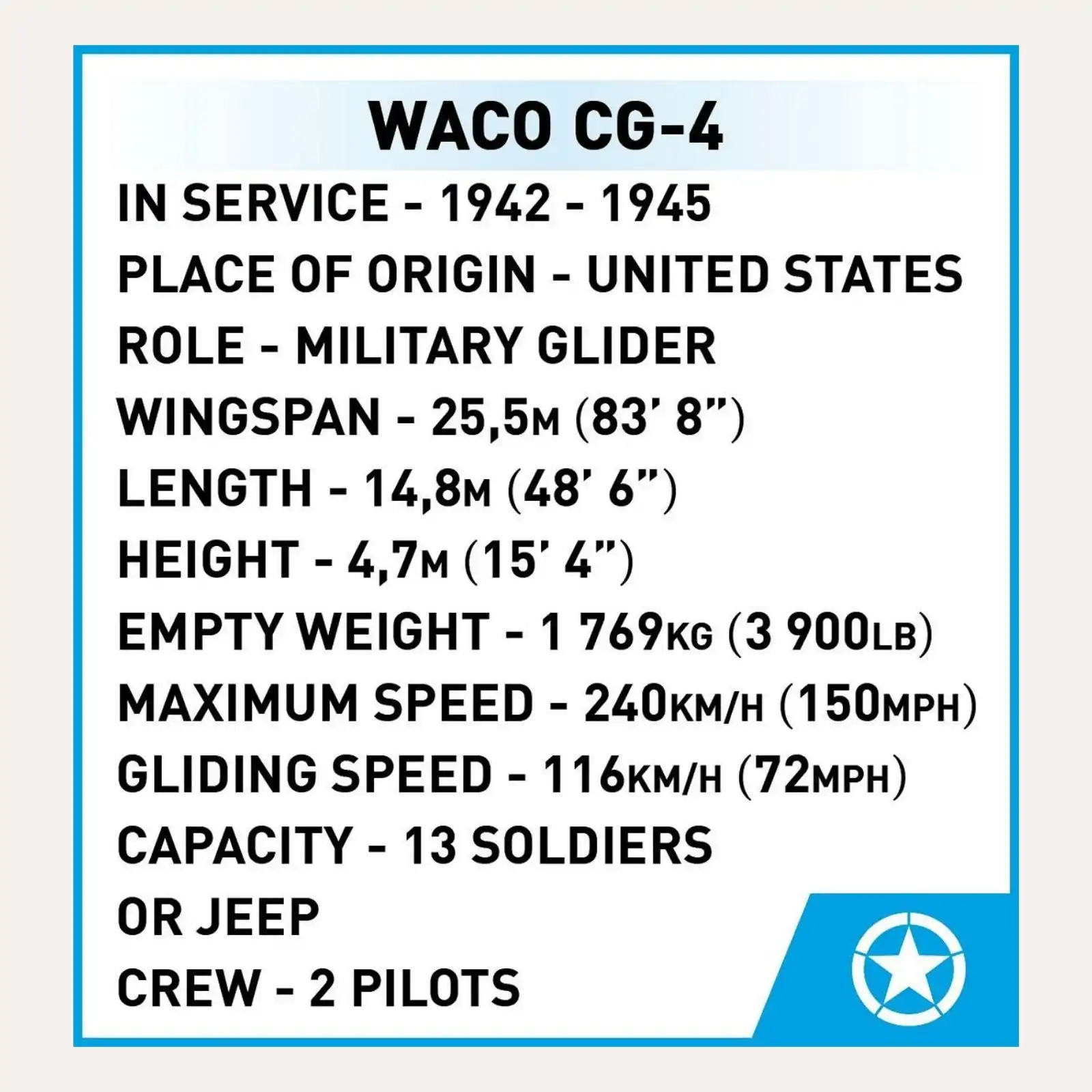 Avion WACO CG4 Specifications