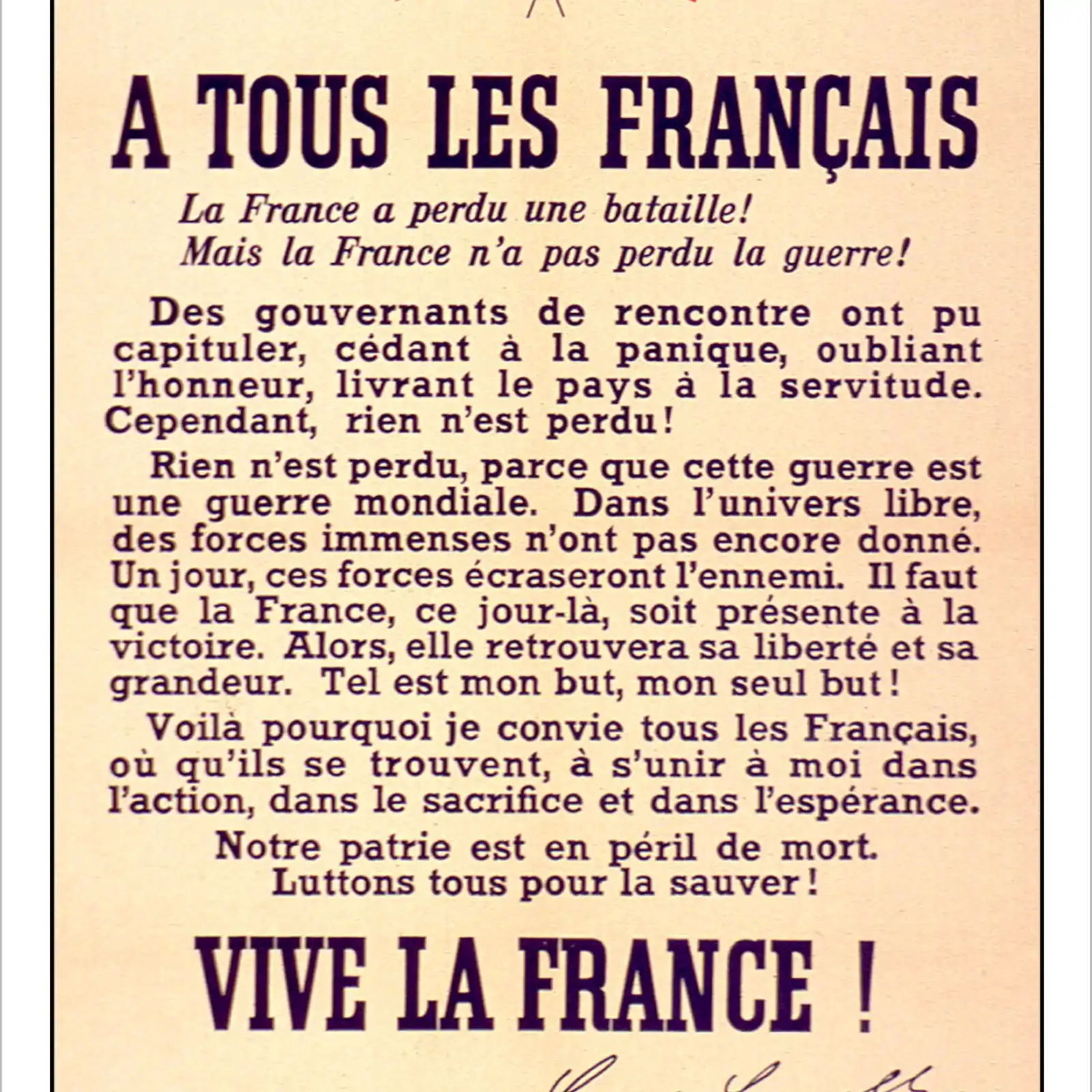 Affiche général de Gaulle A tous les Français