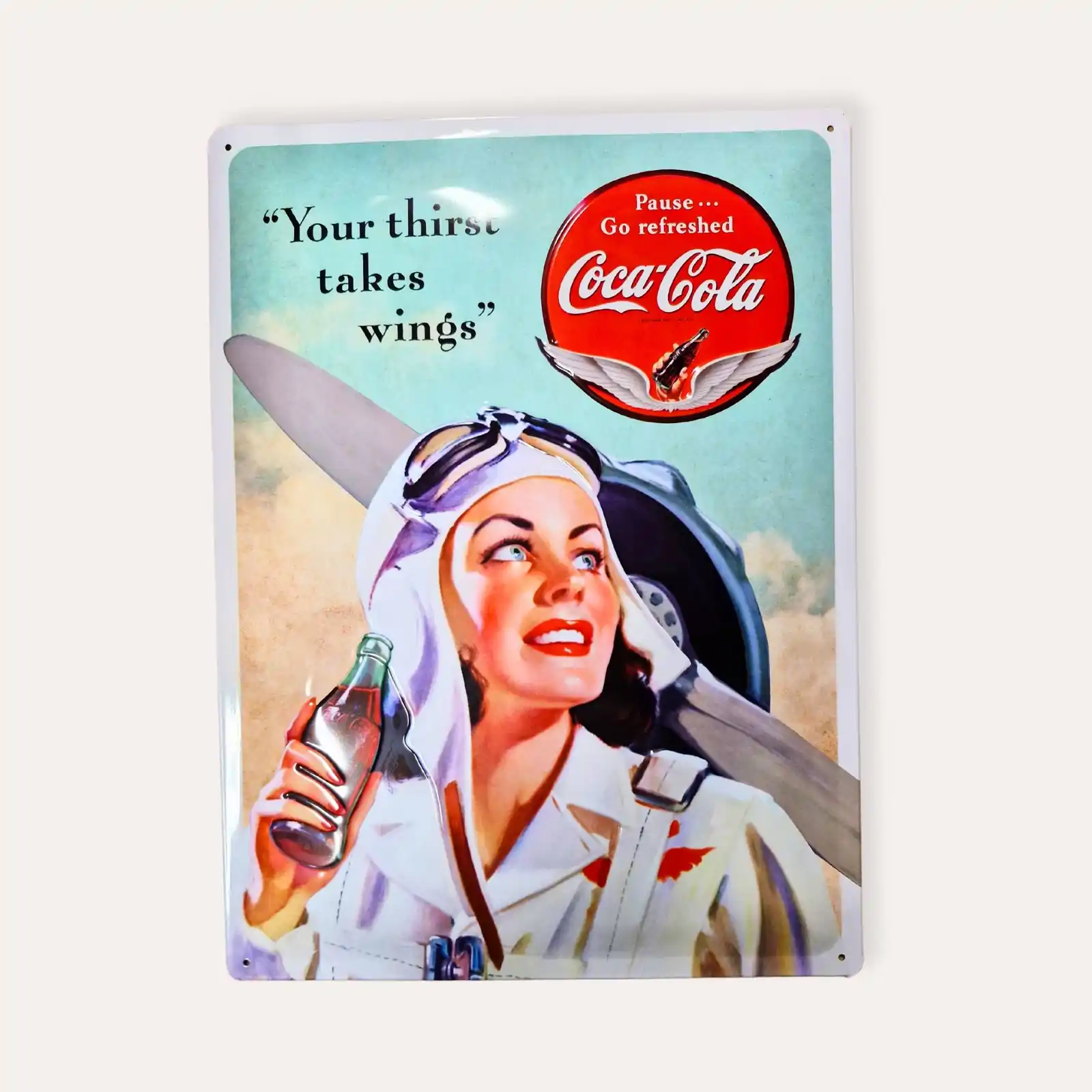 Plaque décorative Coca cola aviatrice
